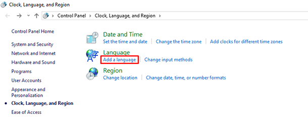«Additional date, time & regional settings (Дополнительные параметры даты и времени, региональные параметры)» / «Add language»
