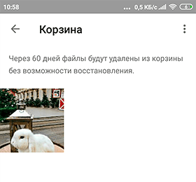 Google Photos. Корзина