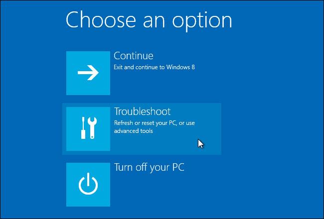 Troubleshooting / Computer recovery in Windows 10