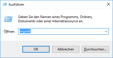 Ausführen in Windows 10: regedit