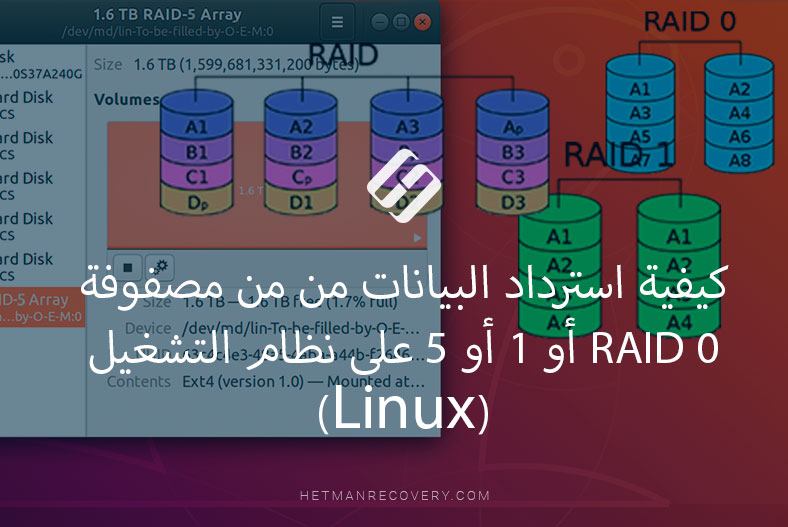 كيفية استرداد البيانات من من مصفوفة RAID 0 أو 1 أو 5 على نظام التشغيل Linux(mdadm)
