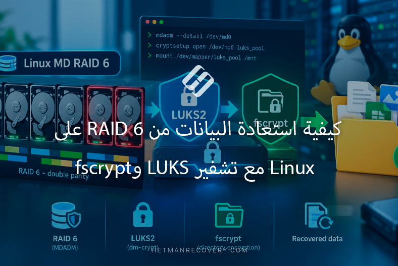 كيفية استعادة البيانات من RAID 6 على Linux مع تشفير LUKS وfscrypt كيفية استعادة البيانات من RAID 6 على Linux مع تشفير LUKS وfscrypt