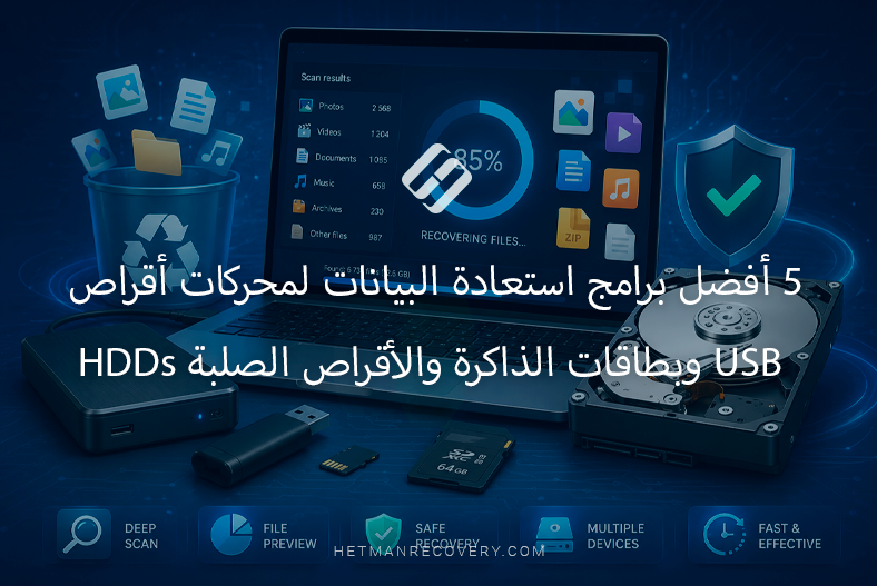 5 أفضل برامج استعادة البيانات لمحركات أقراص USB وبطاقات الذاكرة والأقراص الصلبة HDDs