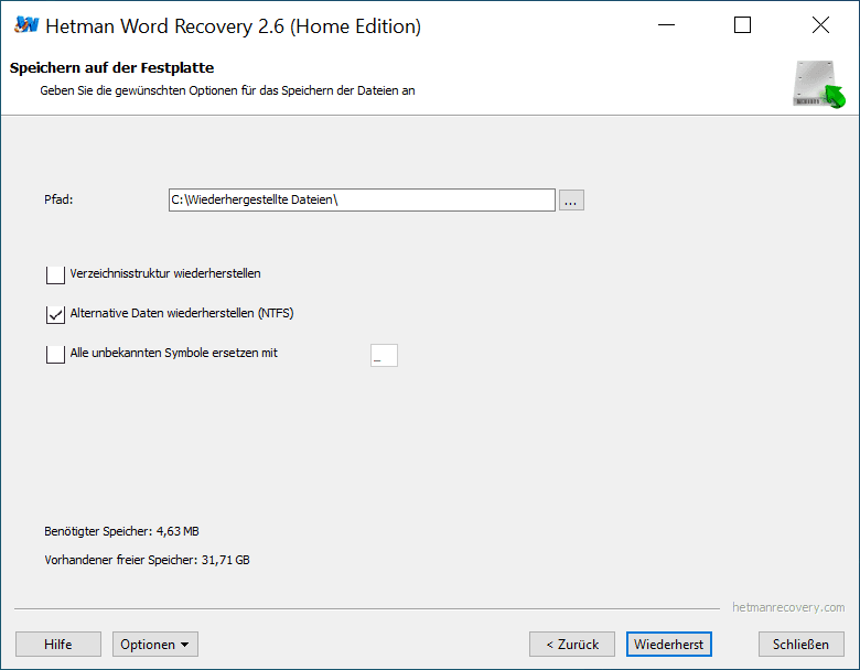 instaling Hetman Word Recovery 4.6