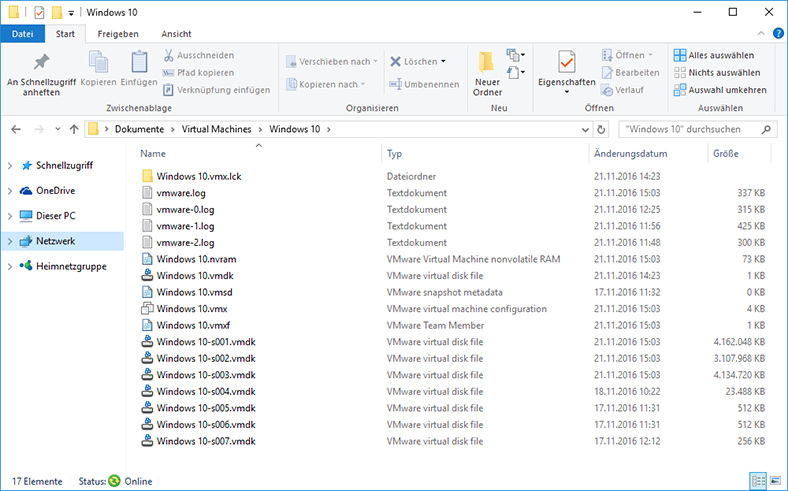 Files of VMware operating system C:UsersBenutzernameDocumentsVirtual MachinesName der virtuellen Maschine
