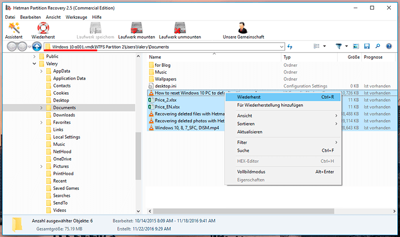 Hetman Partition Recovery. After the analysis, the application will show the directory tree of the scanned disk.