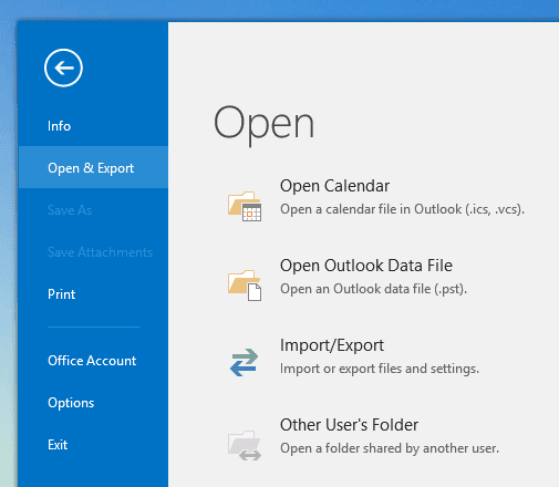 Sie zu Datei / Öffnen und importieren / Open Outlook Data File