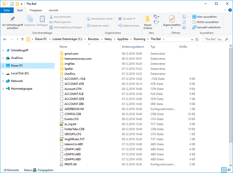 Data of The Bat is saved to folder C:UsersBenutzernameAppDataRoamingThe Bat!