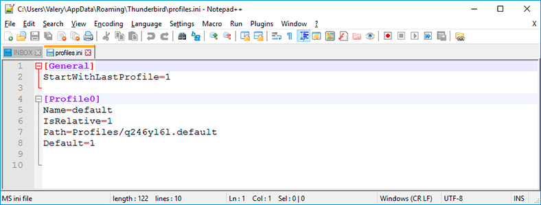 File profiles.ini with default data