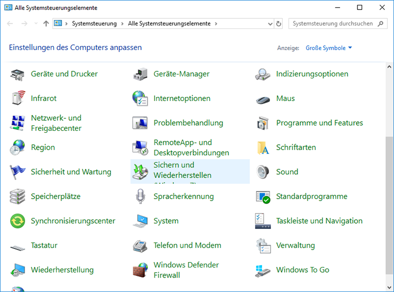 Datensicherung und Wiederherstellung (Windows 7)