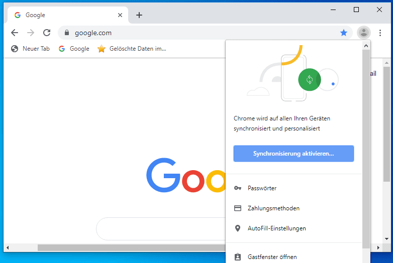 Google Chrome. Synchronisierung 