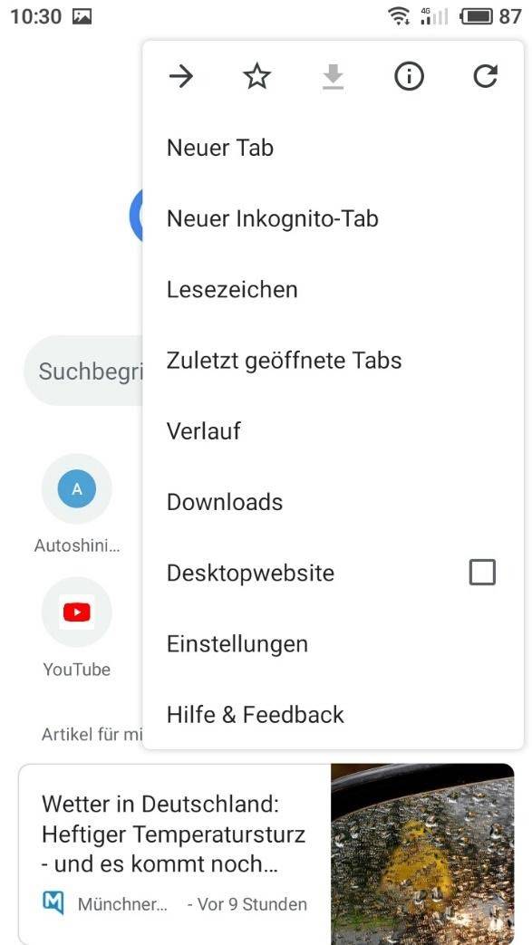 Google Chrome App Einstellungen