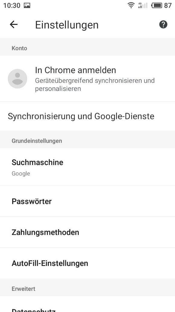 Google Chrome App. In Chrome anmelden