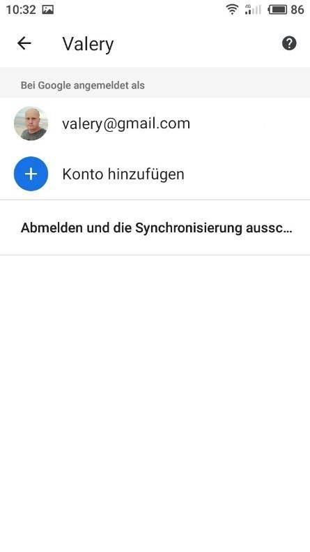 Google Chrome. Benutzernamen