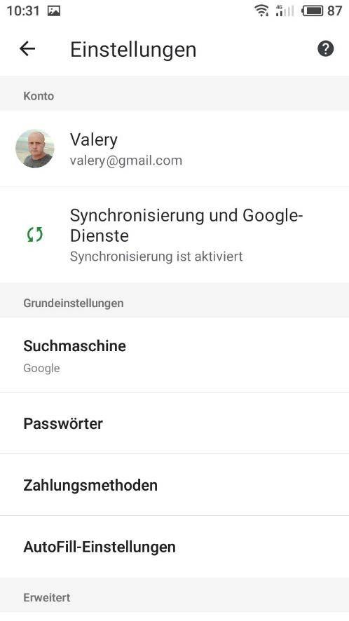Google Chrome App. Benutzernamen 