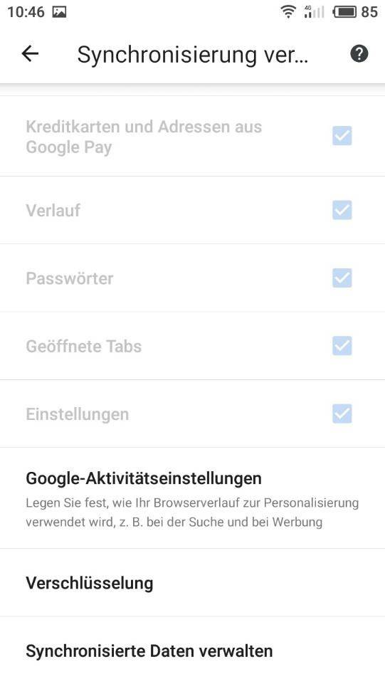 Google Chrome App. Verschlüsselung