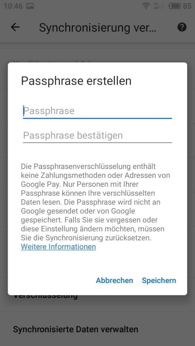 Google Chrome App. Passphrase 
