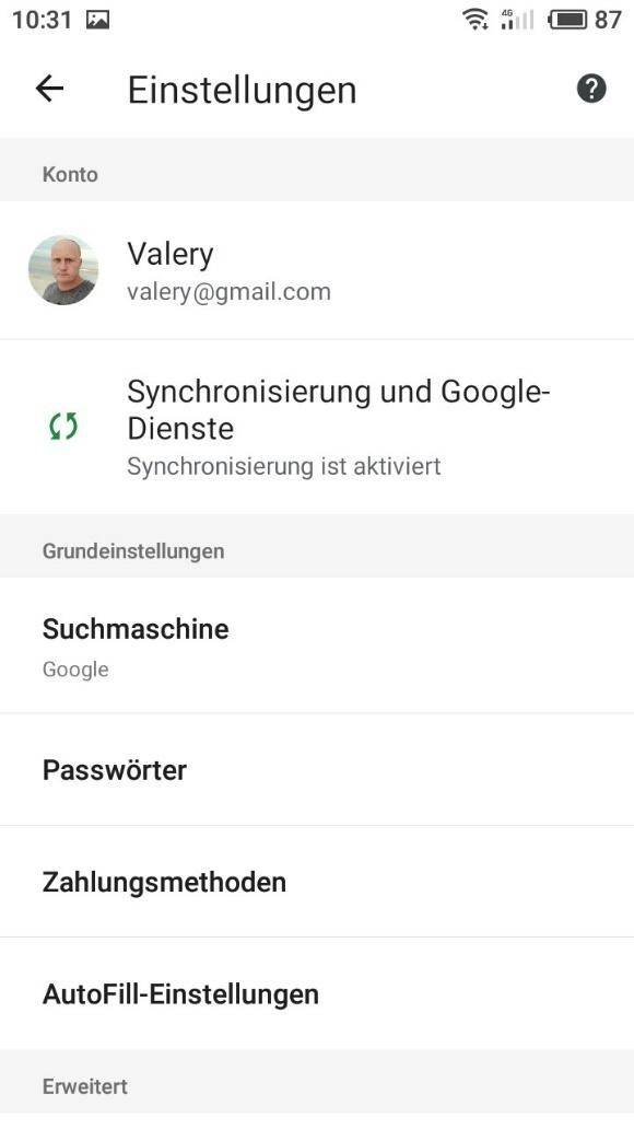 Google Chrome. Passwörter speichern