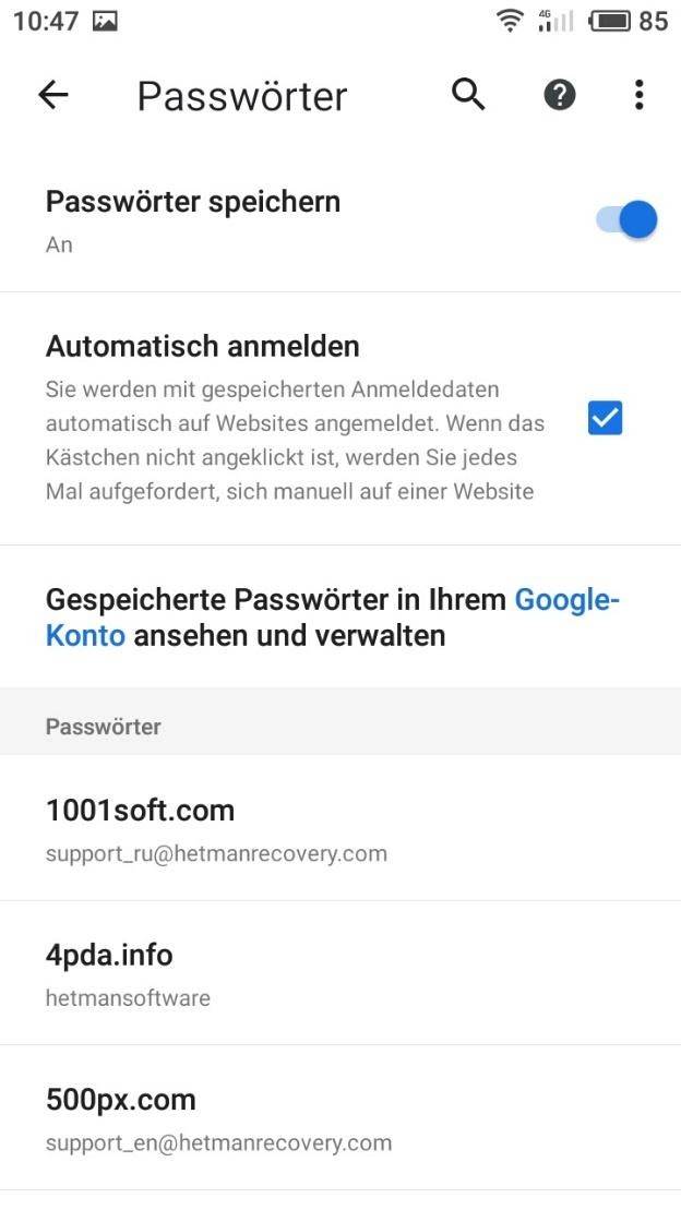 Google Chrome. Passwörter 