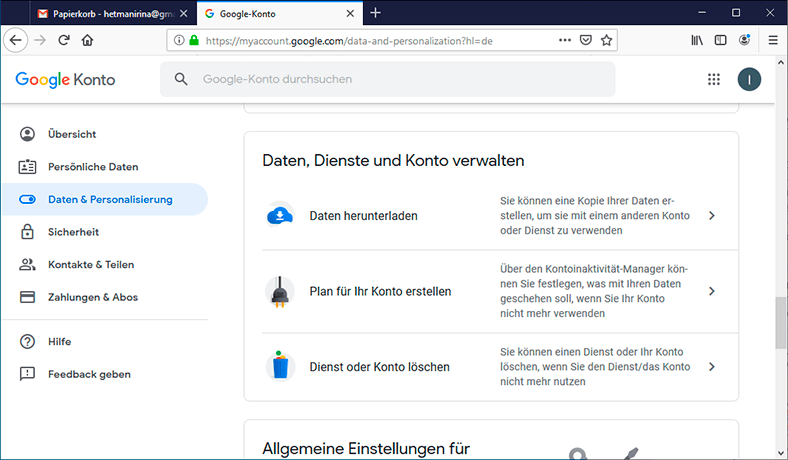 Google Takeout. Daten und Personalisierung