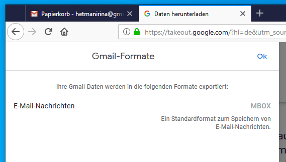 Google Takeout. MBOX-Format