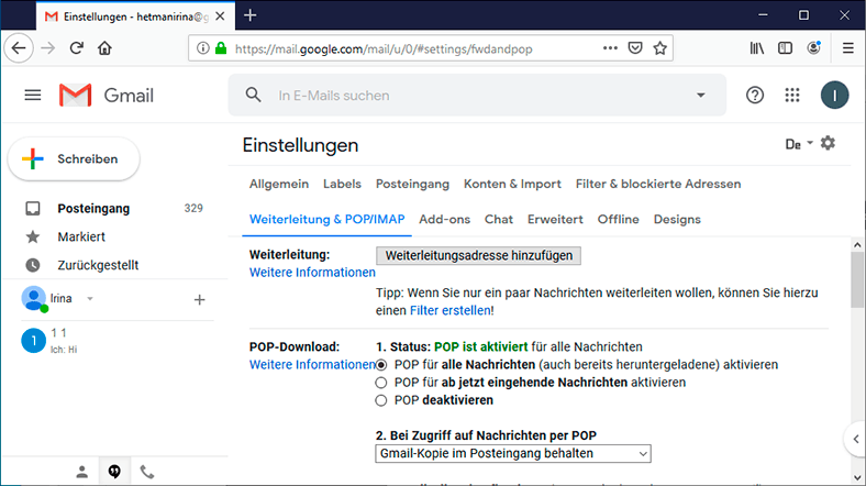 Weiterleitung und POP / IMAP