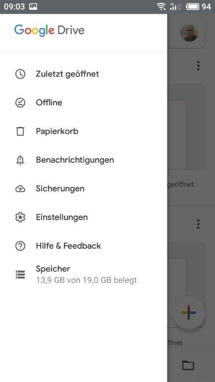 Google Drive-App. Einstellungen