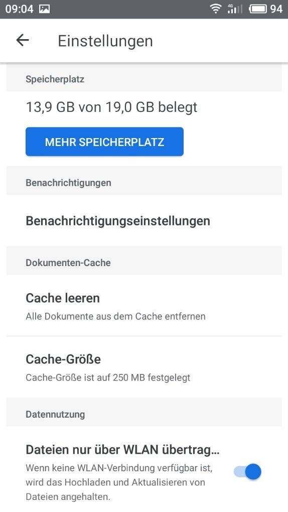 Google Drive-App. Clear Cache