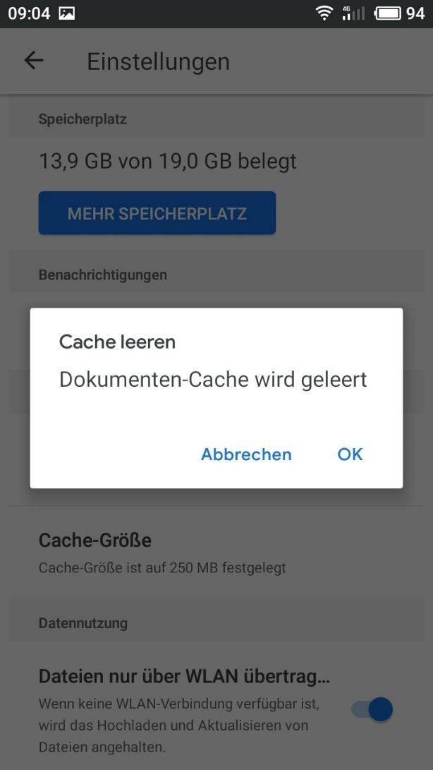 Google Drive-App. Cache leeren