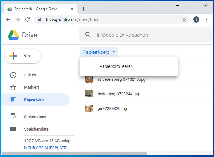 Google Drive-App. Aus dem Papierkorb wiederherstellen