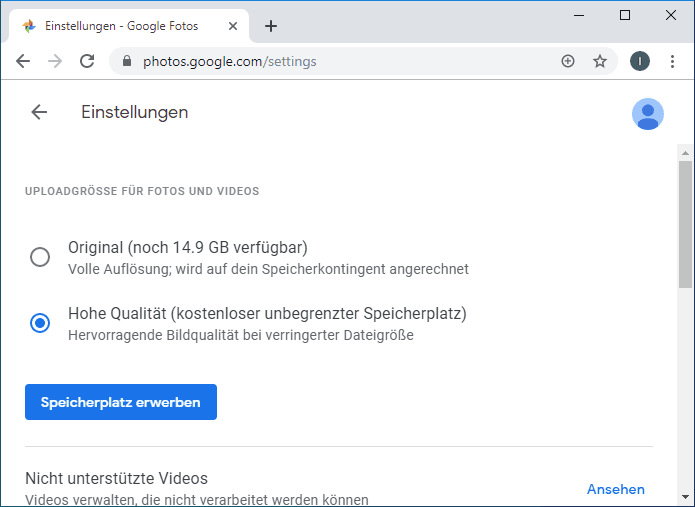 Google Fotos-App-Seite. Hohe Qualität