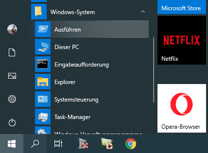 «Dienstprogramme – Windows» / Ausführen