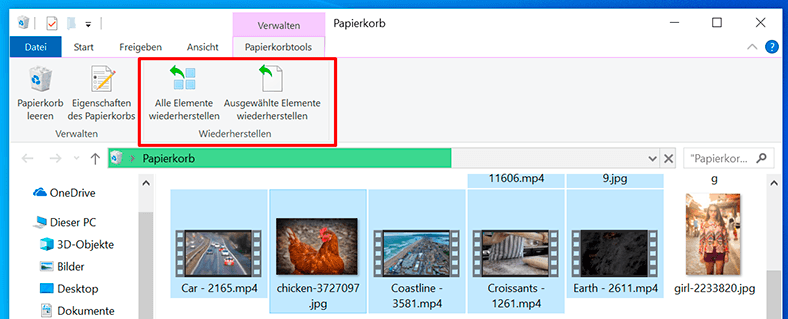 Alle Objekte im «Windows-Papierkorb» wiederherstellen