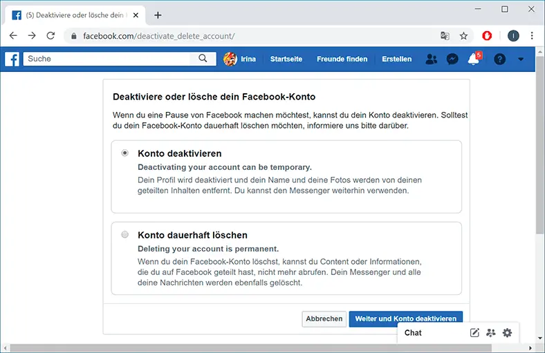 Konto vorübergehend deaktivieren facebook Facebook Account