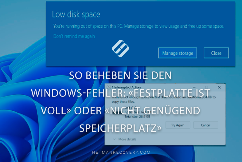 So beheben Sie den Windows-Fehler: „Festplatte ist voll“ oder „Nicht genügend Speicherplatz“