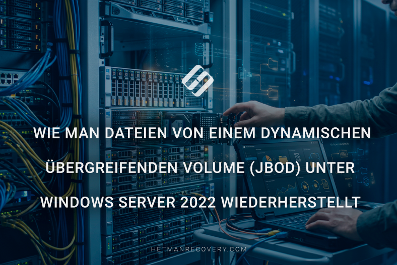 Wie man Dateien von einem dynamischen übergreifenden Volume (JBOD) unter Windows Server 2022 wiederherstellt