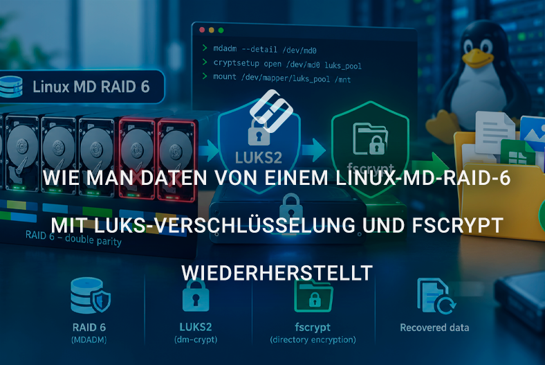 Wie man Daten von einem Linux-MD-RAID-6 mit LUKS-Verschlüsselung und fscrypt wiederherstellt