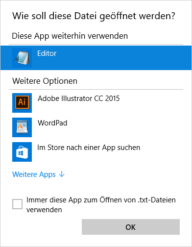 Öffnen mit Funktion in Windows 10