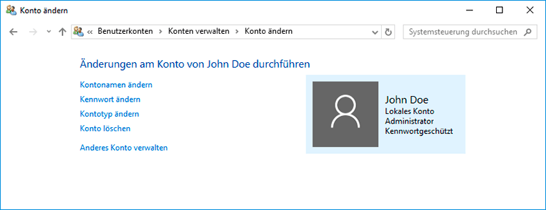Ändern Sie ein Konto in Windows 10