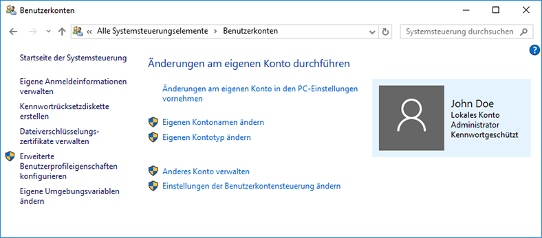 Benutzerkonten in Windows 10