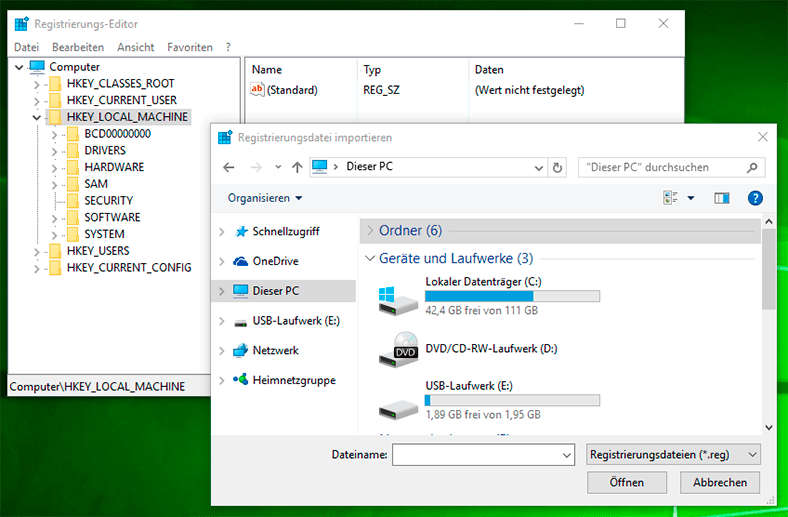 Registrierungsdatei exportieren in Windows 10