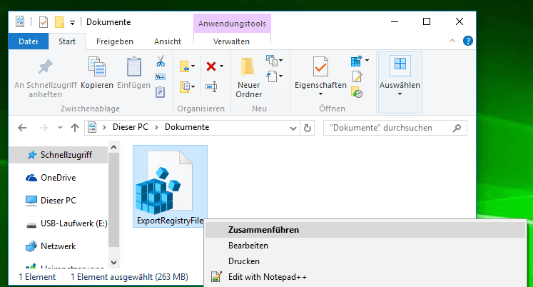 Zusammenführen der Registrierung in Windows 10