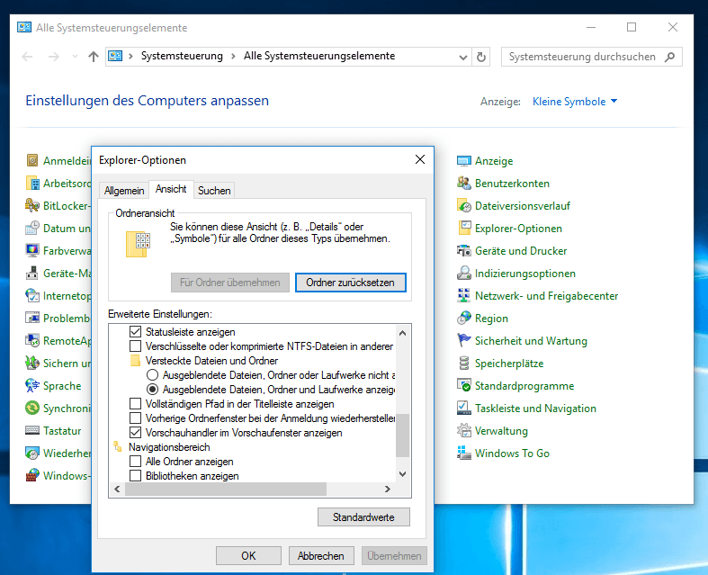 Datei Explorer-Optionen in Windows 10