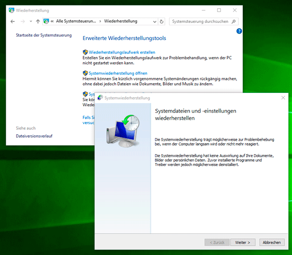 Öffnen Sie die Systemwiederherstellung in Windows 10