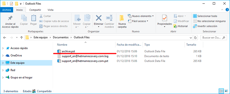 Los archivos de datos del Outlook