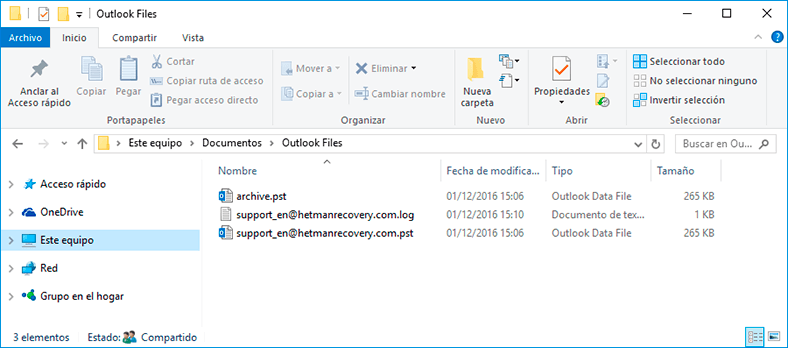 Los archivos de datos del Outlook