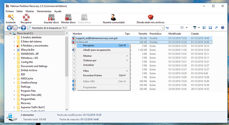 Hetman Partition Recovery. Recupere el archivo .pst o .ost