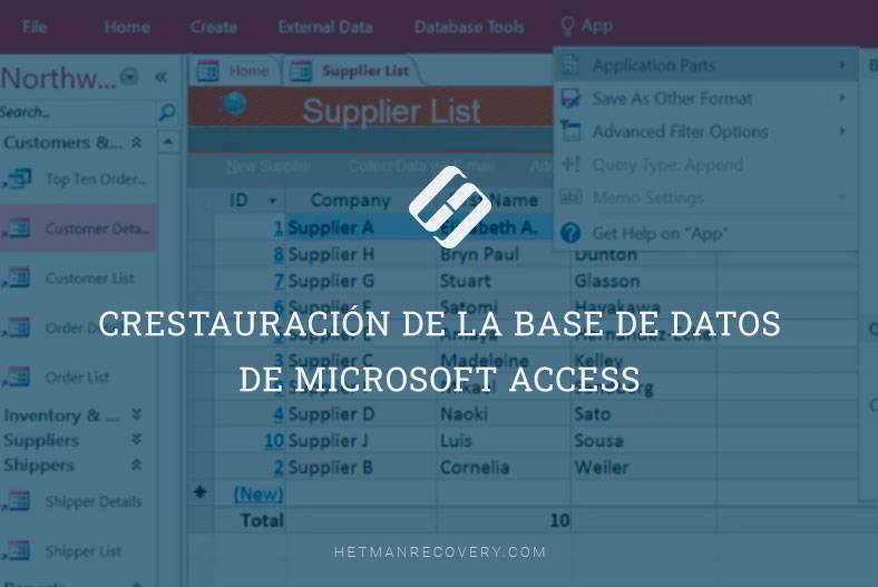 Restauración de la base de datos de Microsoft Access (*.mdb, *.accdb)