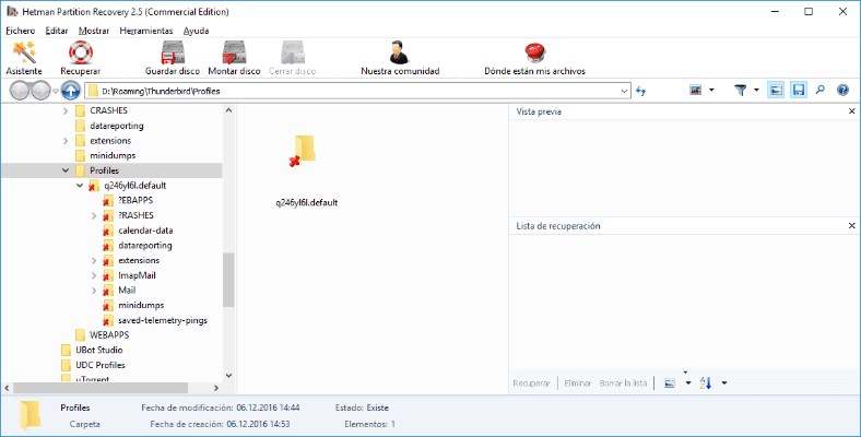 Hetman Partition Recovery. Go to the folder where your profile was saved in this computer