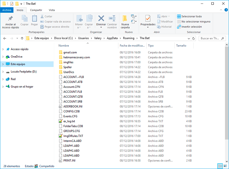 Data of The Bat is saved to folder C:UsersNombre del UsuarioAppDataRoamingThe Bat!